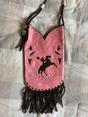 LEATHER Pink Western Fringe Crossbody Bag - MONTANA SILVERSMITHS
